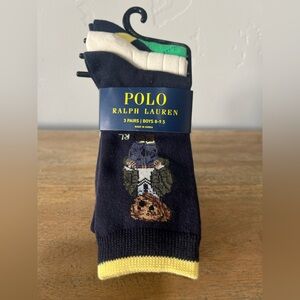 Polo by Ralph Lauren Navy Socks with Bear Design